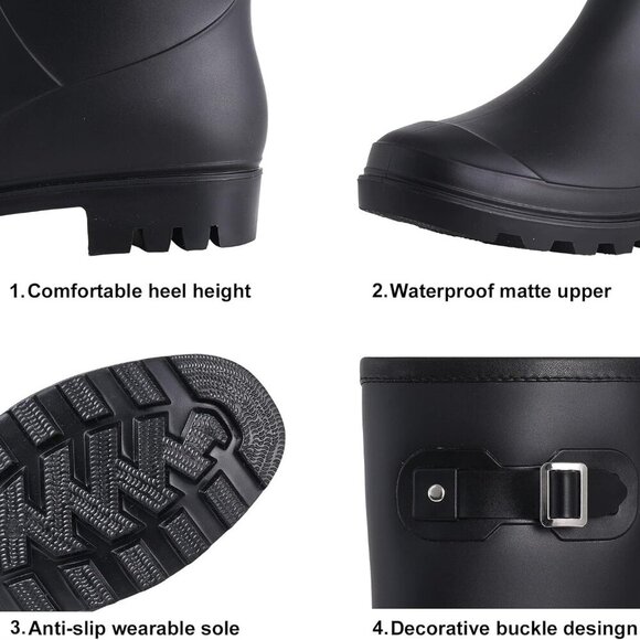 Women's Waterproof Mid Calf Rain Boots Garden Shoes Slip-Resistant - Picture 6 of 6